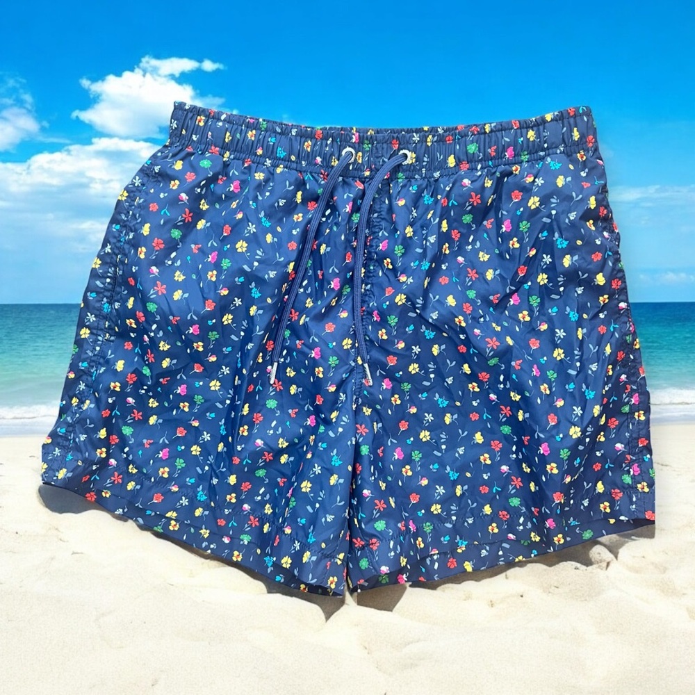 Zara Navy Floral Lined Swim Shorts XS